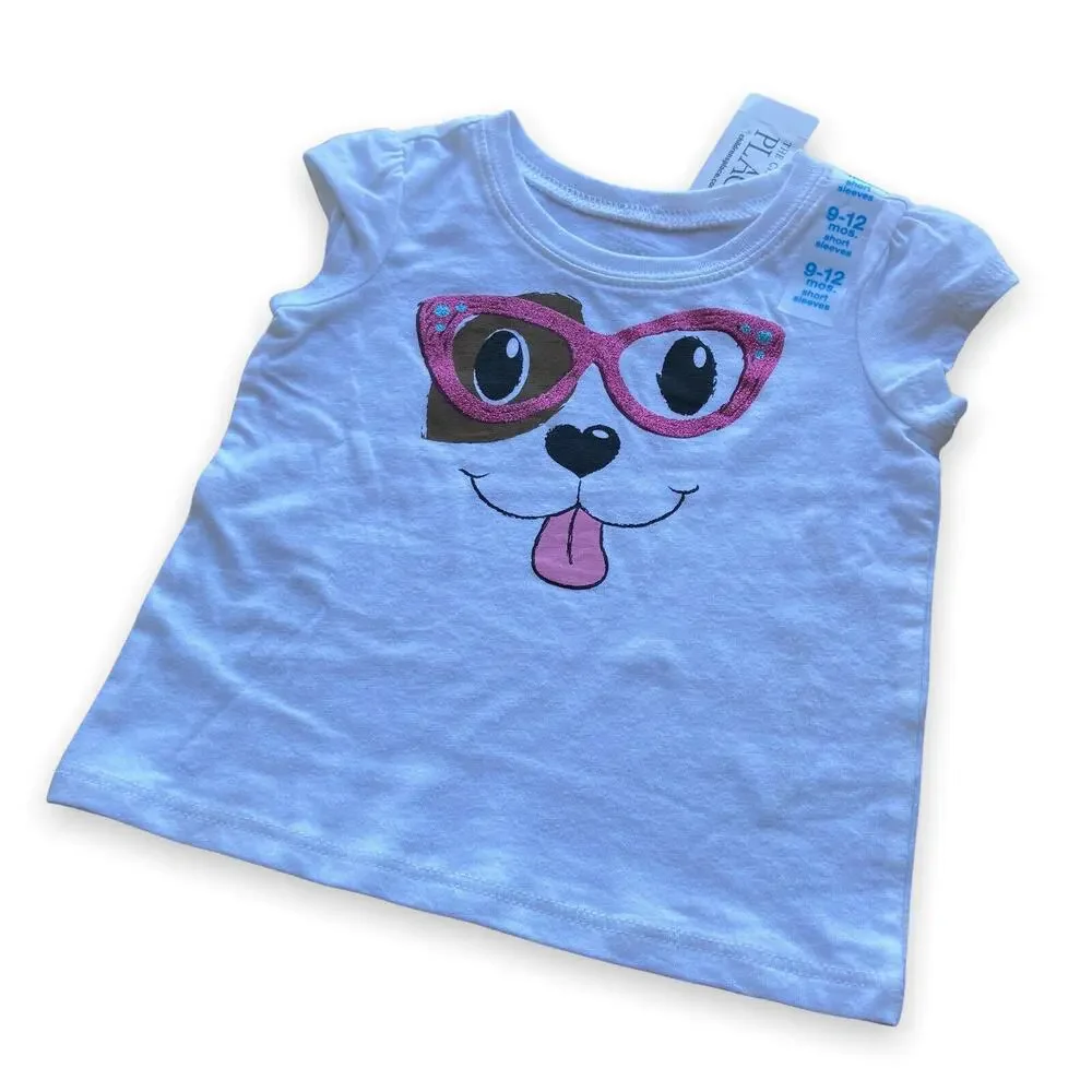 The Children's Place Girls Top Size 9-12 Months‎ Glittery Puppy Dog Glasses NEW